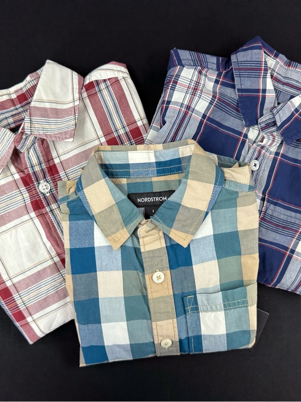Nordstrom Plaid Button-Down Shirt Trio in Blue, Tan & Red